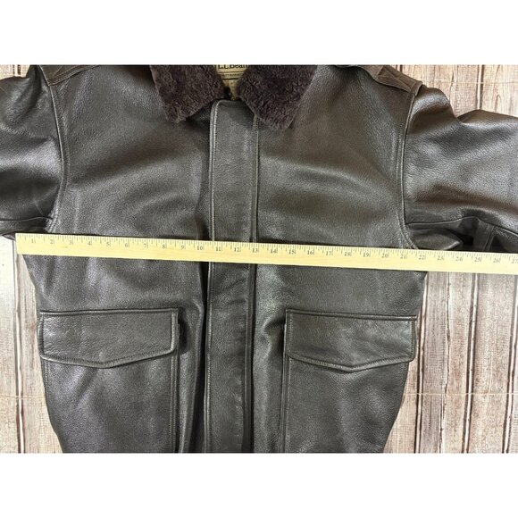 LL Bean Goat Skin Leather woolpile Sherpa lined Bomber Jacket Size M vintage - Picture 5 of 8